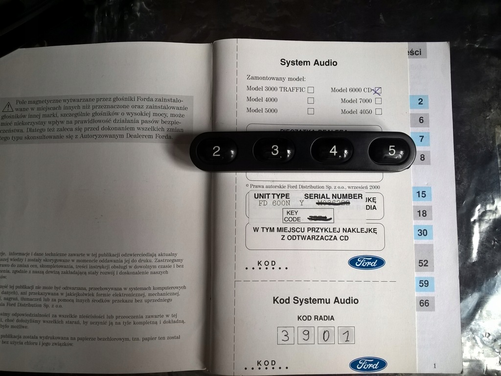 FORD MONDEO FOCUS FIESTA RADIO 6000CD RDS EON +ΚΩΔ. Product image