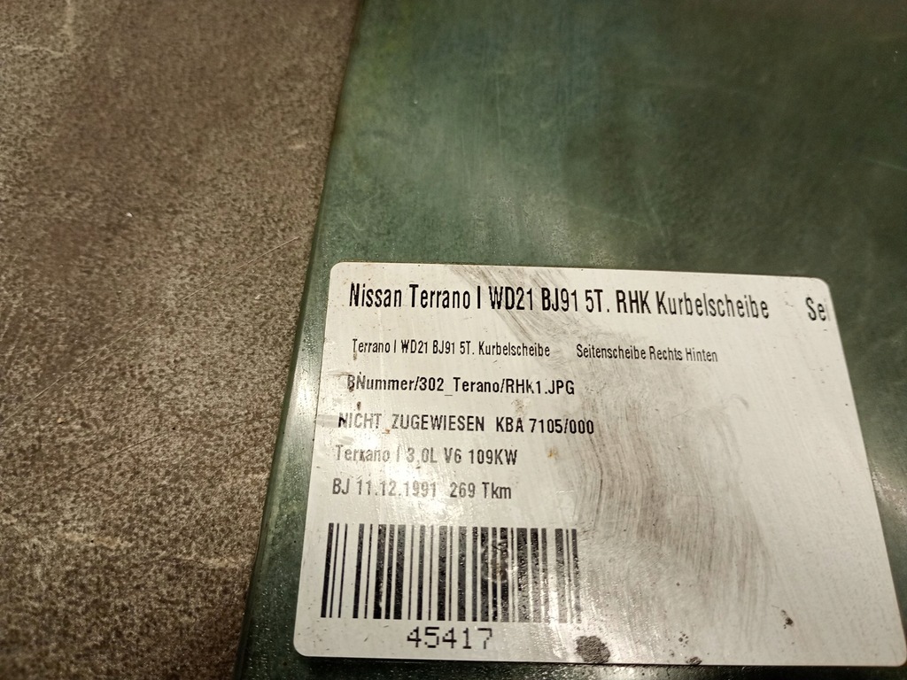 Δεξί γυαλί πίσω Nissan Terrano και 91r Product image