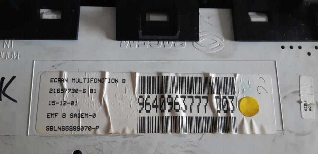 Οθόνη οθόνης Peugeot Radio 307 2001-2005 Πριν από την ανύψωση 9640963777 Product image
