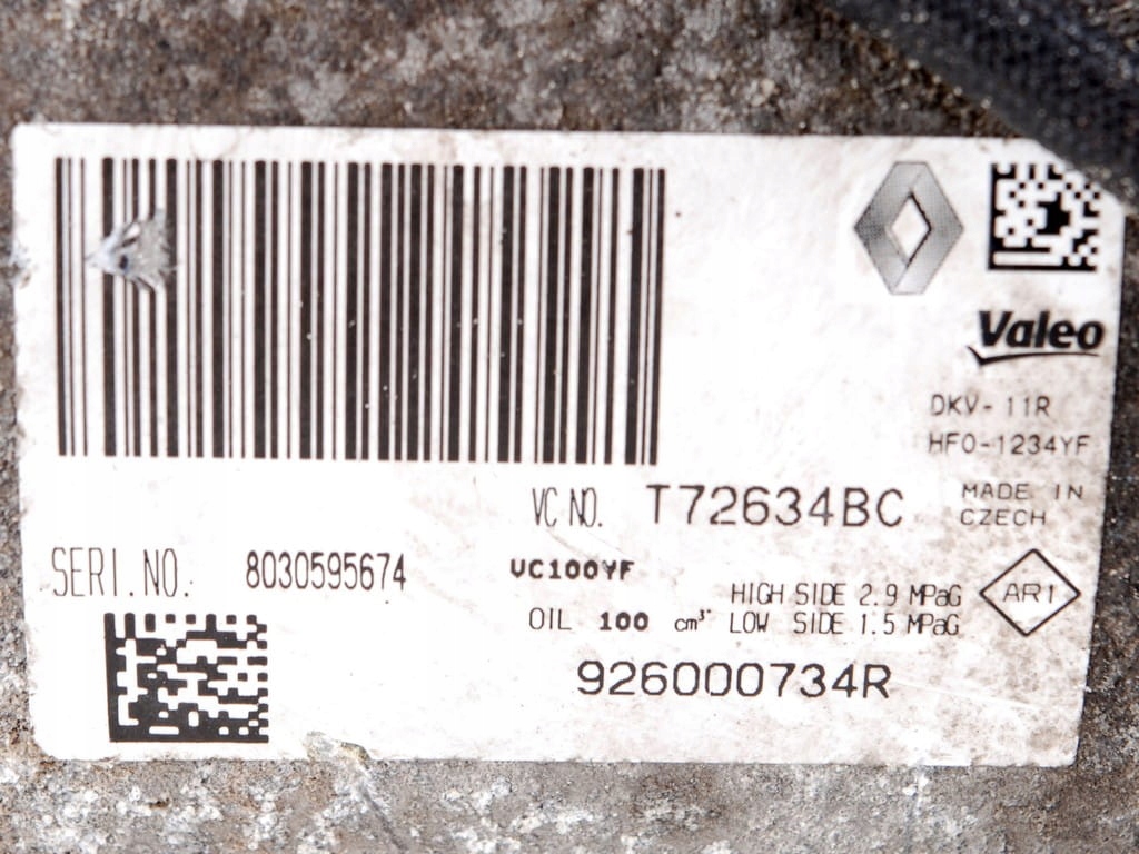 COMPRESSOR AIR CONDITIONING CAPTUR CLIO IV 0.9 1.2 TCE T72634BC 926000734R Product image