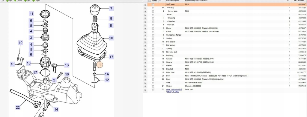 Saab 9-5 2002 Μοχλοί και επιλογείς Product image