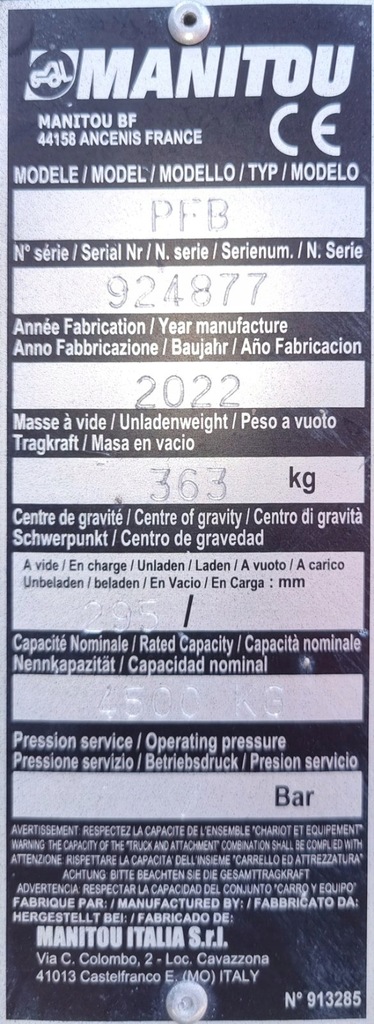 ΚΑΡΑΤΙ ΜΕ ΠΙΡΟΥΝΙΑ ΑΝΑΚΡΙΝΩΣΗΣ PFB 5 τόνων * MANITOU * MERLO * εισαγωγή Γερμανίας Product image
