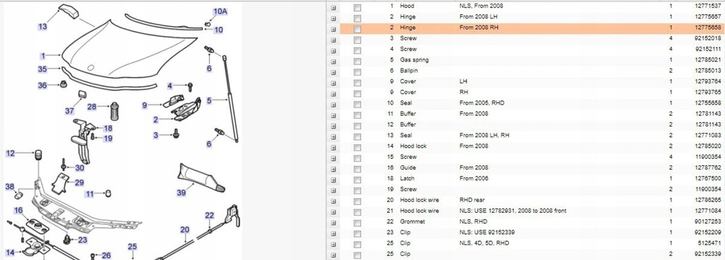 Saab 9-3 Ver2 2008 Μεντεσέδες Product image