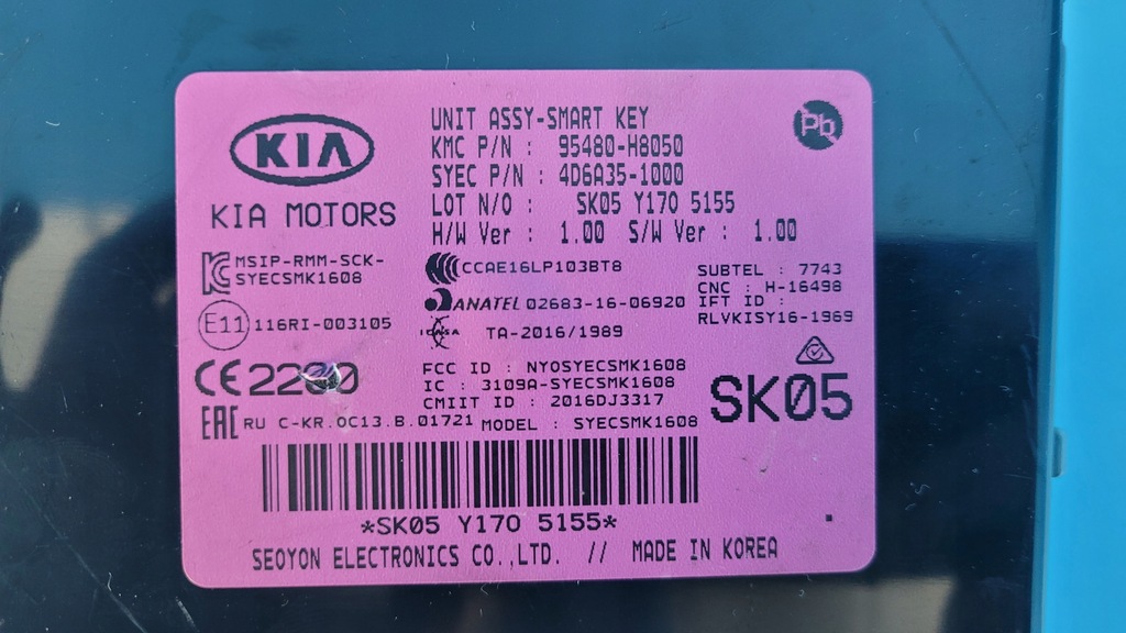 KIA STONIC 17r ASSY-SMART KEY CONTROLLER MODULE 95480-H8050 Product image