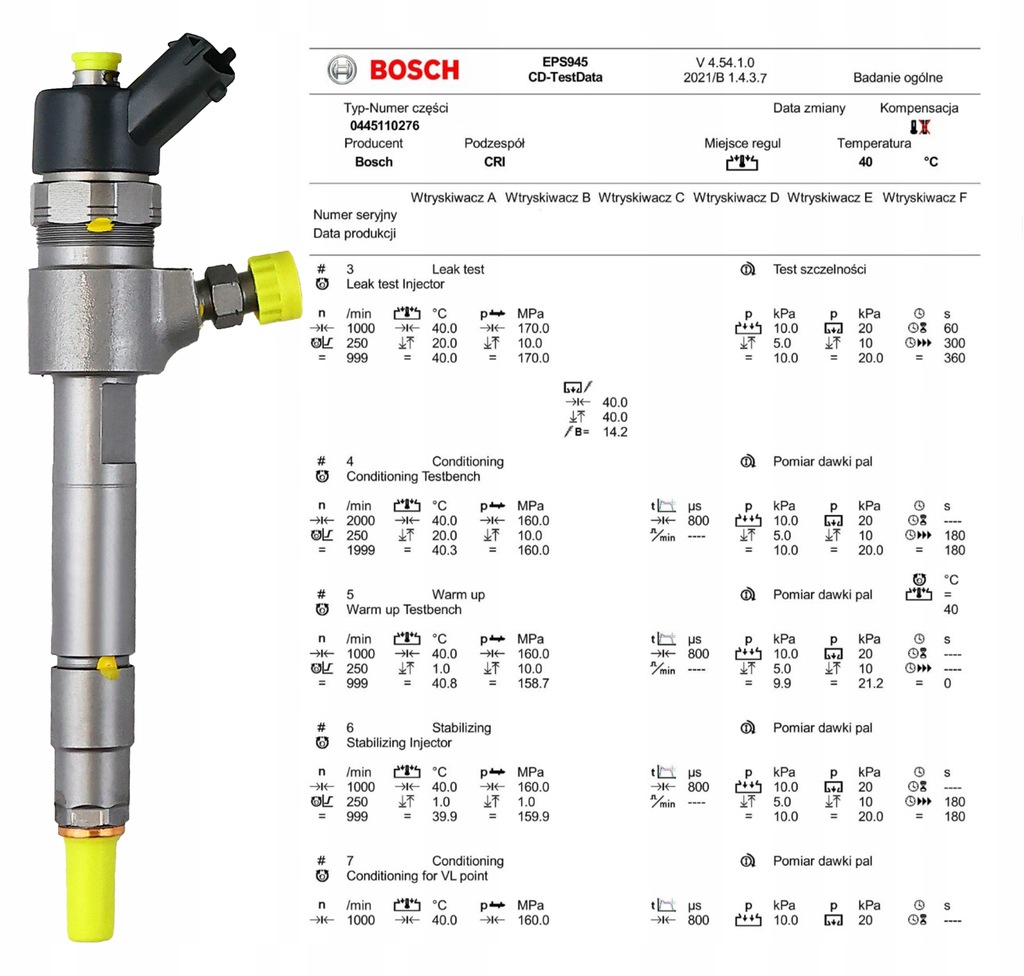 INJECTION INJECTOR OPEL 1.9CDTI 0445110276 Product image