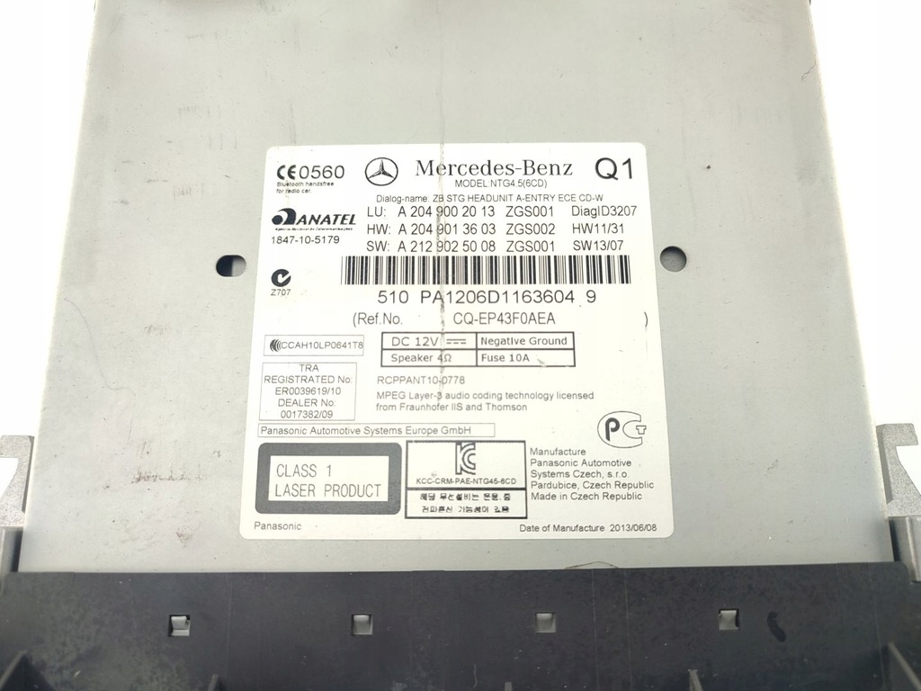 RADIO NAVIGATION MERCEDES C W204 A2049002013 A2049013603 A2129025008 Product image