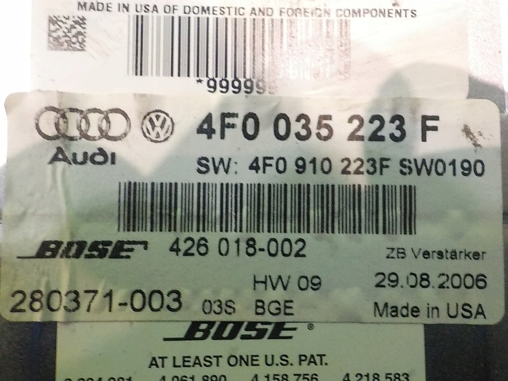 Audi A6 C6 3.0 TDI 06R 4D ενισχυτής BOSE 4F0035223F Product image