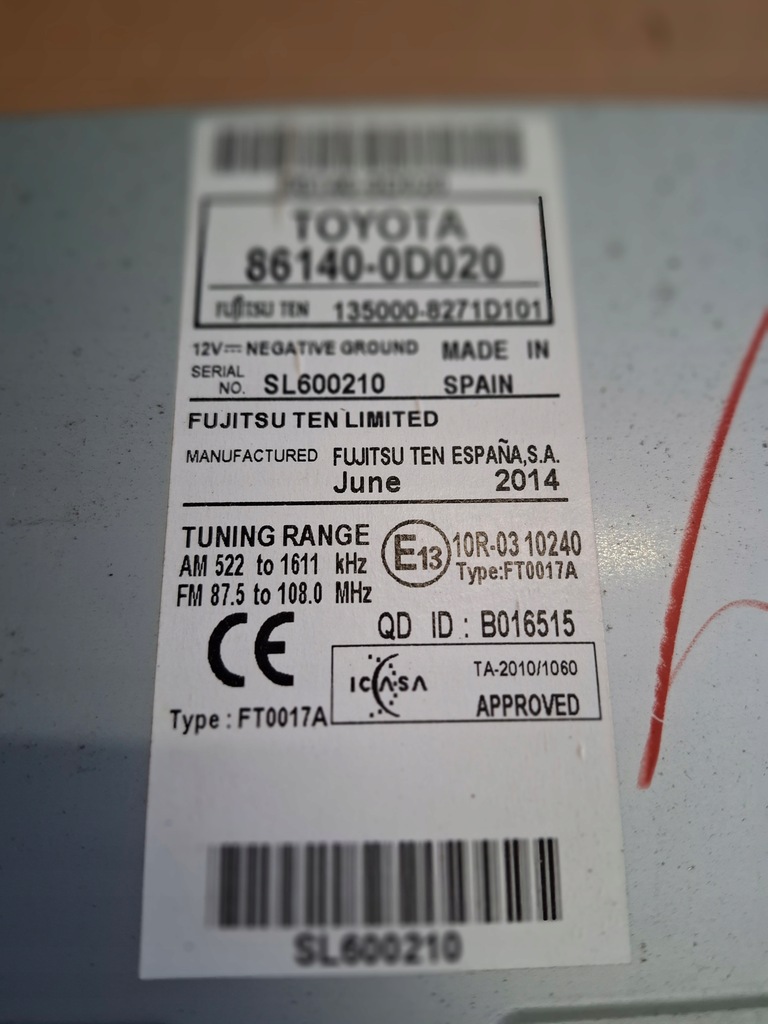 RADIO CD NAVIGATION TOYOTA YARIS III 2011-2014 86140-0D020 Product image