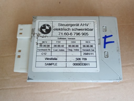 F01 F02 F07 F10 F11 X3 F25 F30 F31 F32 F33 F34 HOOK CONTROLLE MODULE 6796905
