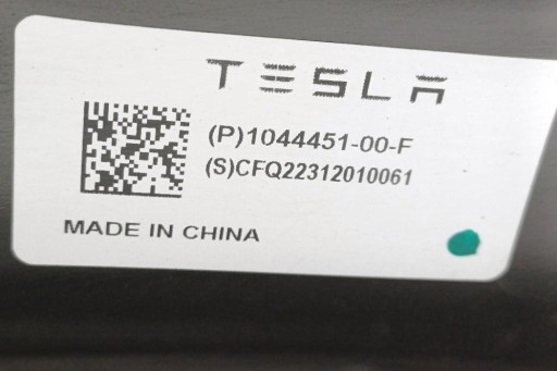 Δεξιά Tesla 10445100F 0.0L Electric 2023 Πίσω έλεγχος